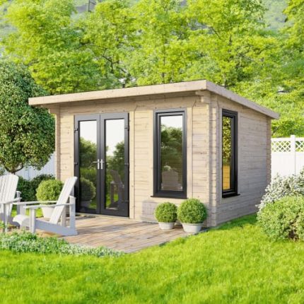 12 x 8 Power Pent Log Cabin Left Doors