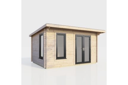 14 x 14 Power Pent Log Cabin Right Doors