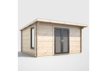 14 x 14 Power Pent Log Cabin Centre Doors