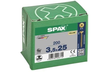 SPAX PZ Flat Countersunk Screw Yellox Coated 3.5 x 25mm Qty 200
