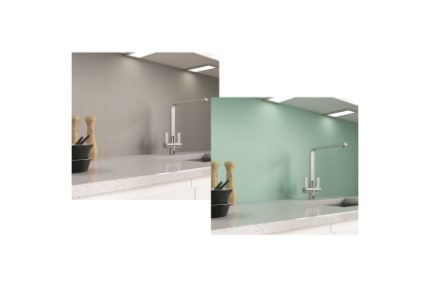 Alusplash 900 X 800mm Double Sided Splashback Green Mist and Smoked Ember