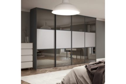Spacepro Classic 4 x Graphite Frame Mirror Dove Grey Panel Sliding Doors H2260 x W2370