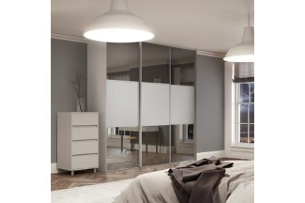 Spacepro Classic 3 x Graphite Frame Mirror Dove Grey Panel Sliding Doors H2260 x W2672