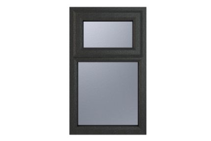 Crystal Upvc Window Grey 7016 External White Internal A Rated Top Hung Opener Over Fixed Light 905mm x 1115mm Obscure Glazing
