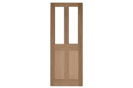 Solid Medium Oak External Door 4 Panel Glazed External Door Custom size