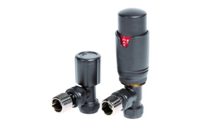 Towelrads Angled Thermostatic Radiator Valves and Lockshield Set Anthracite 125011