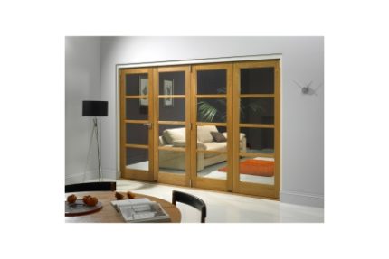 Jci Door Unfinished Oak Veneer Shaker 4 Light 4 Door Folding Set 2990 x 2074mm