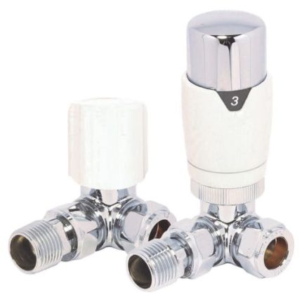 Towelrads Round Corner Thermostatic Radiator Valves and Lockshield Set Chrome 105mm x 65mm