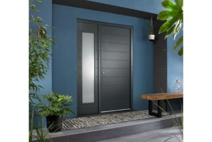 Oslo External Grey Hardwood Veneer Door 1981 x 838 x 44mm and Frame with Side Light 457mm Reversible