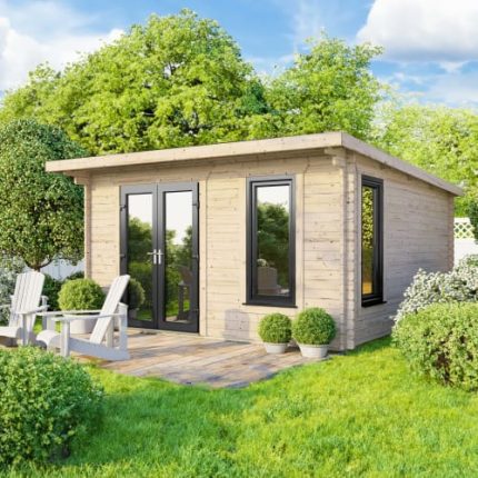 14 x 14 Power Pent Log Cabin Left Doors